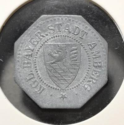 外国优质老铜币银币苏联纪念章，每周六晚九点倒数截拍，满百包邮可寄存，持续收拍 - 德国安贝格10 芬尼八角形应急代用币，正面为巴伐利亚狮盾市徽，背面刻有 “仅在安贝格流通” 与面值，是一战时期德国地方为缓解货币短缺发行的战时应急币。它形制独特、历史背景鲜明，极具德国近代战时货币与地方代用币收藏研究价值。