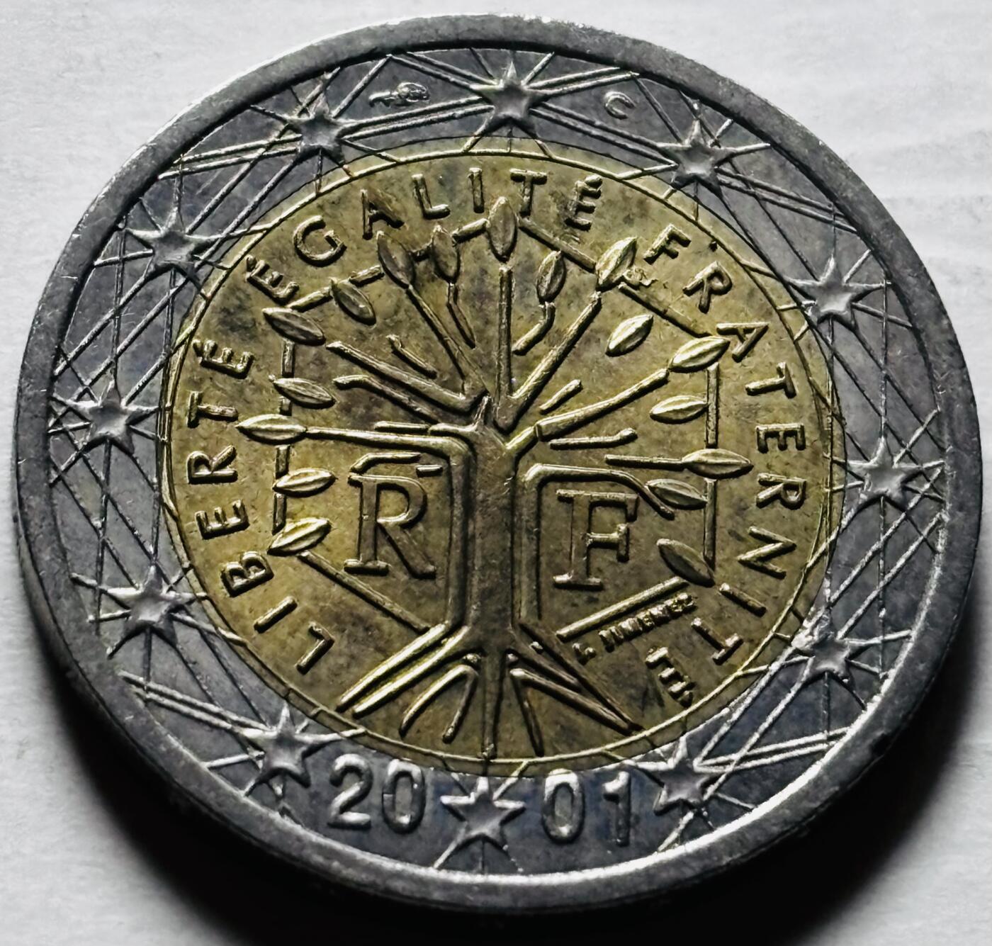 文馨钱币收藏第 298 场，长期接代拍业务 2001 年法国 2 欧元