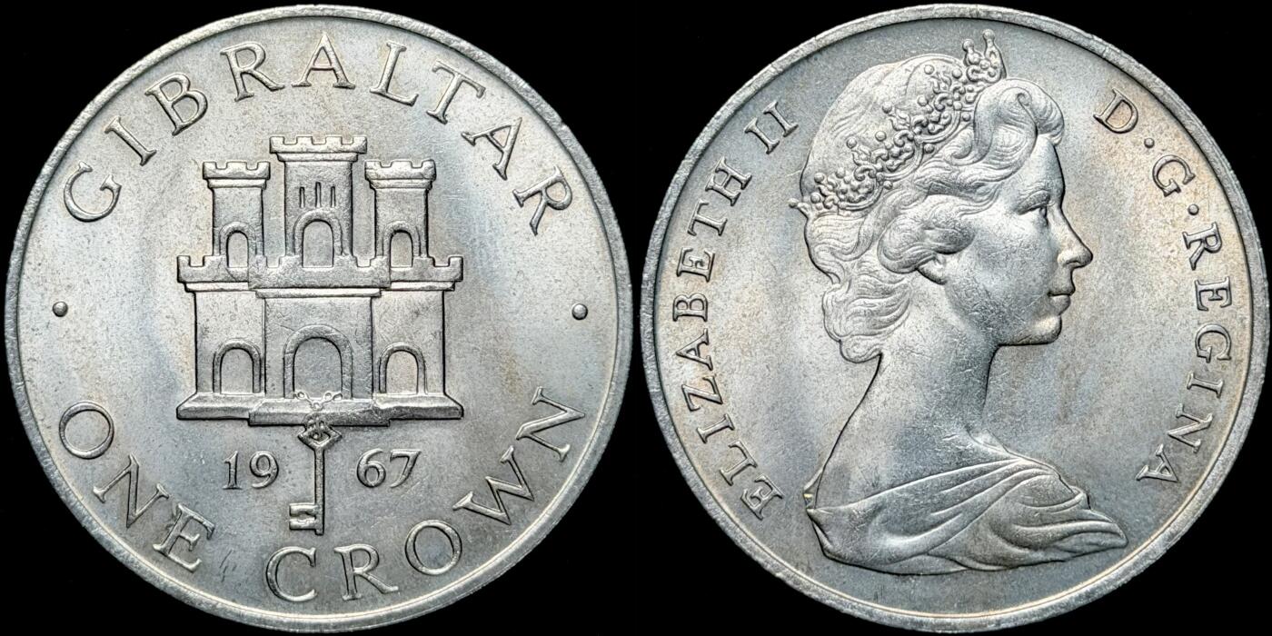 ＜星葵🌻钱币社＞第72期·东奔西走的硬币·3月31日发货 直布罗陀1967年城堡和钥匙1克朗硬币