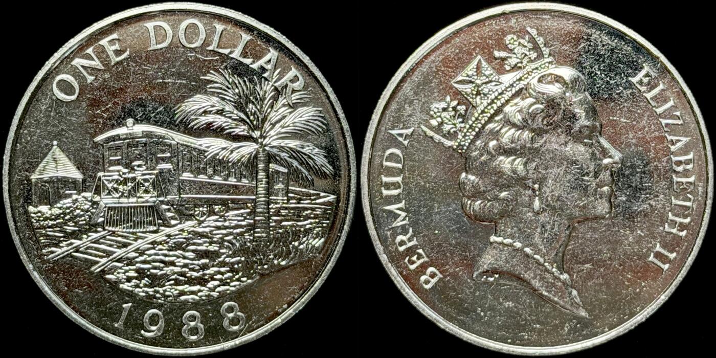 ＜星葵🌻钱币社＞第72期·东奔西走的硬币·3月31日发货 〈发行量6000〉百慕大1988年铁路1元克朗型纪念币