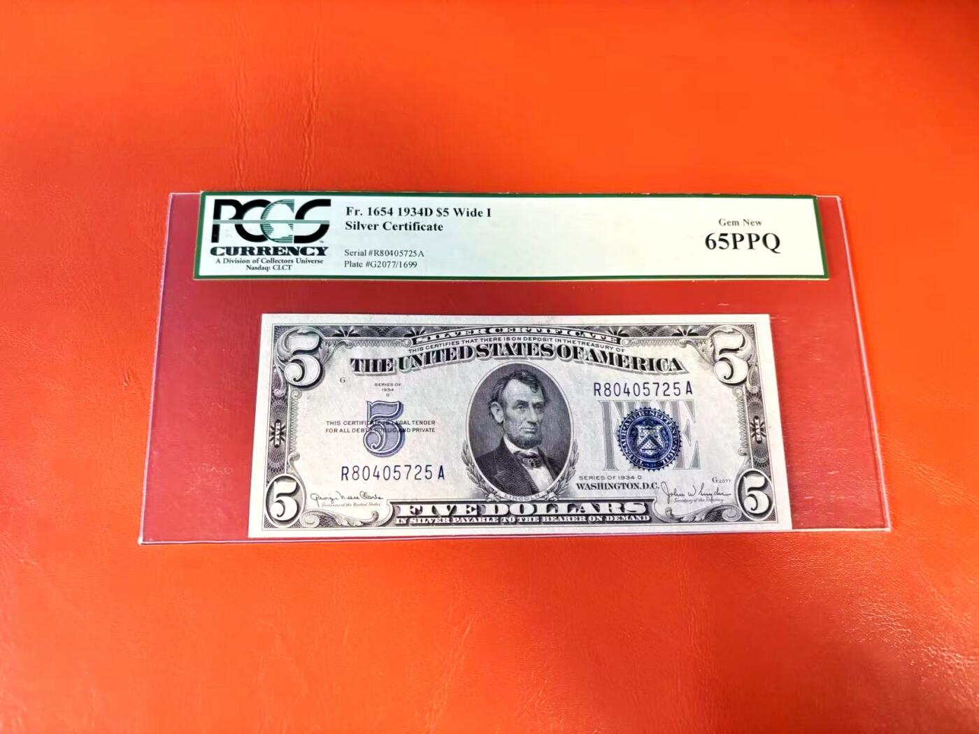 【Blue Auction】世界纸币精拍第801期——18级TOP拍卖/信誉/品质/专业/高效💫 美国 1934D 5美金 银币券 PCGS65EPQ