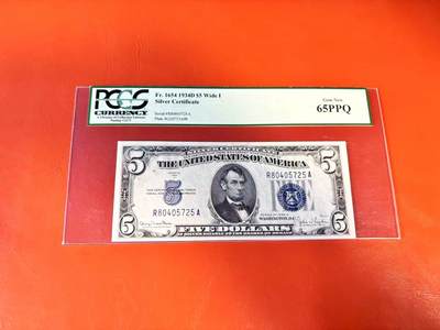 【Blue Auction】世界纸币精拍第801期——18级TOP拍卖/信誉/品质/专业/高效💫 - 美国 1934D 5美金 银币券 PCGS65EPQ