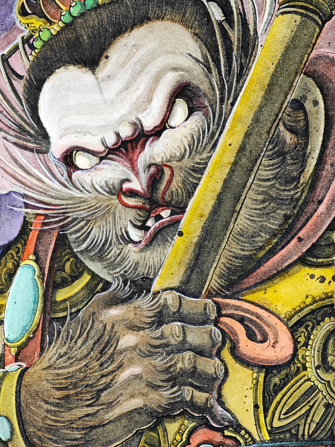 白泽拍卖卡牌手绘专场第34期（花朝去了又春分 草如茵 柳烟新） 2026 刘晓明手绘画 孙悟空 尺寸：20.8cm*29.5cm  刘晓明钤印