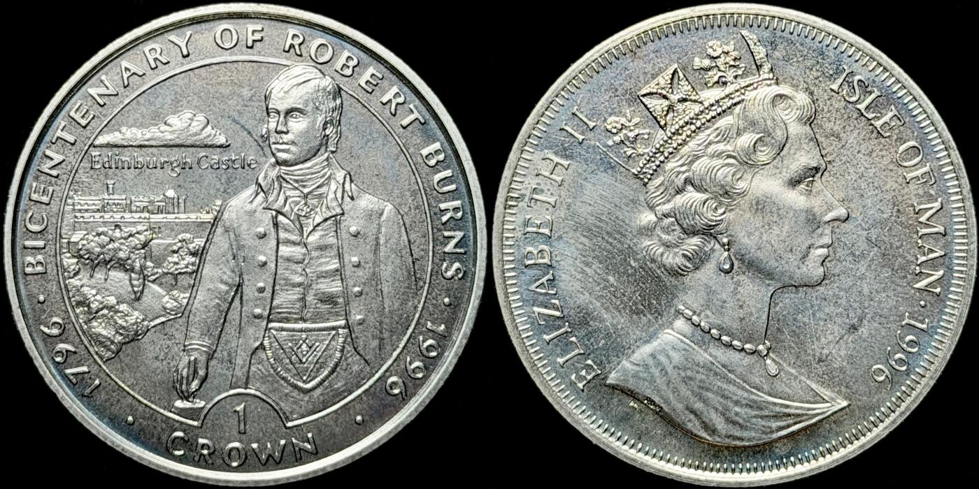 ＜星葵🌻钱币社＞第72期·东奔西走的硬币·3月31日发货 马恩岛1996年罗伯特·伯恩斯诞辰200周年1克朗纪念币