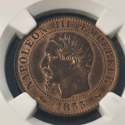 Krab外币市集Vol.28 - NGC MS63BN 法国1855W年拿破仑三世5分 DOG