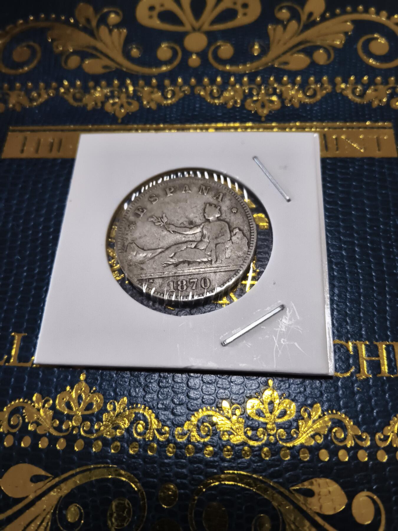 长老汇马年精选第十三场拍卖 1870(70）西班牙拿花2比塞塔银币，10克835银，马德里造币厂，1百万枚出头