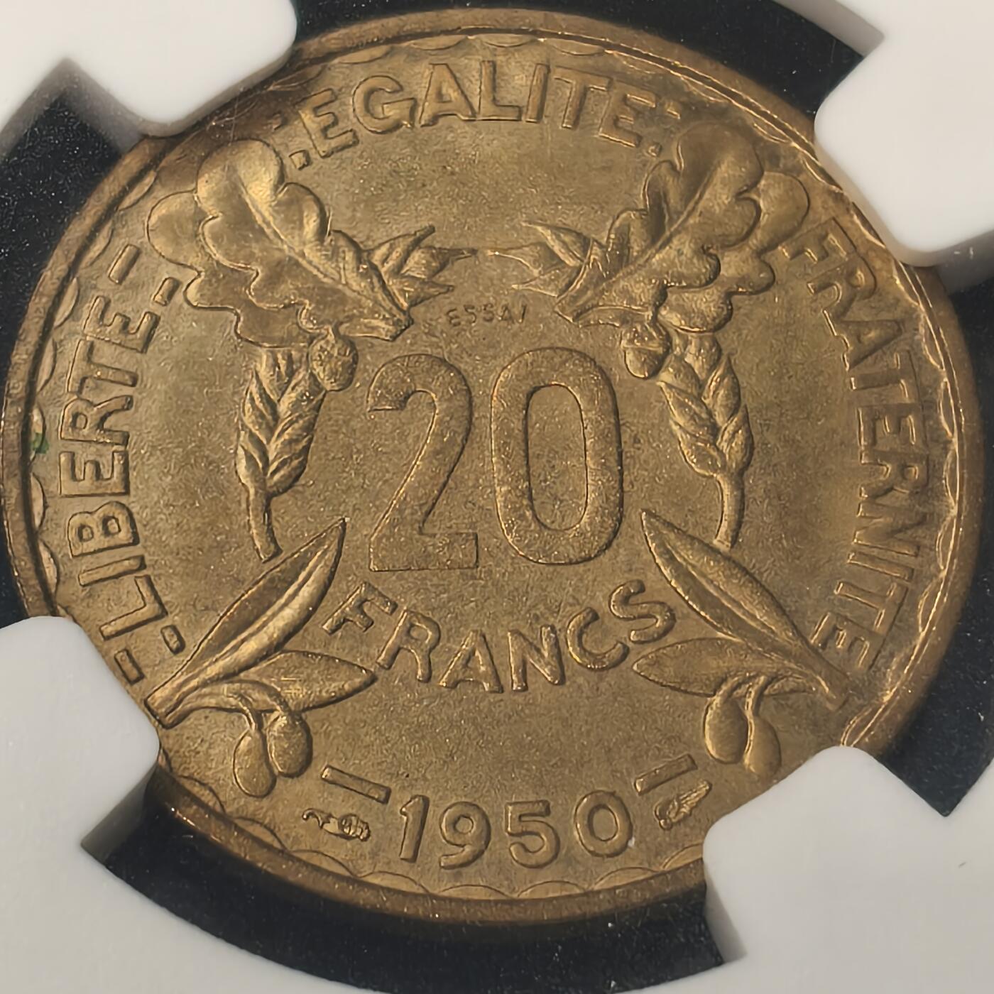 Krab外币市集Vol.28 NGC MS65 法国1950年20法郎样币
