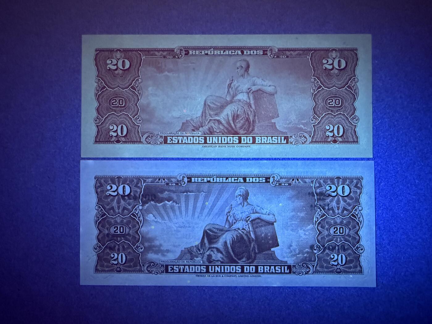 《艾美收藏》第238期-3.29周日外币畅拍场 巴西20克鲁塞罗2张 UNC 1963年和1955年不同年份版本