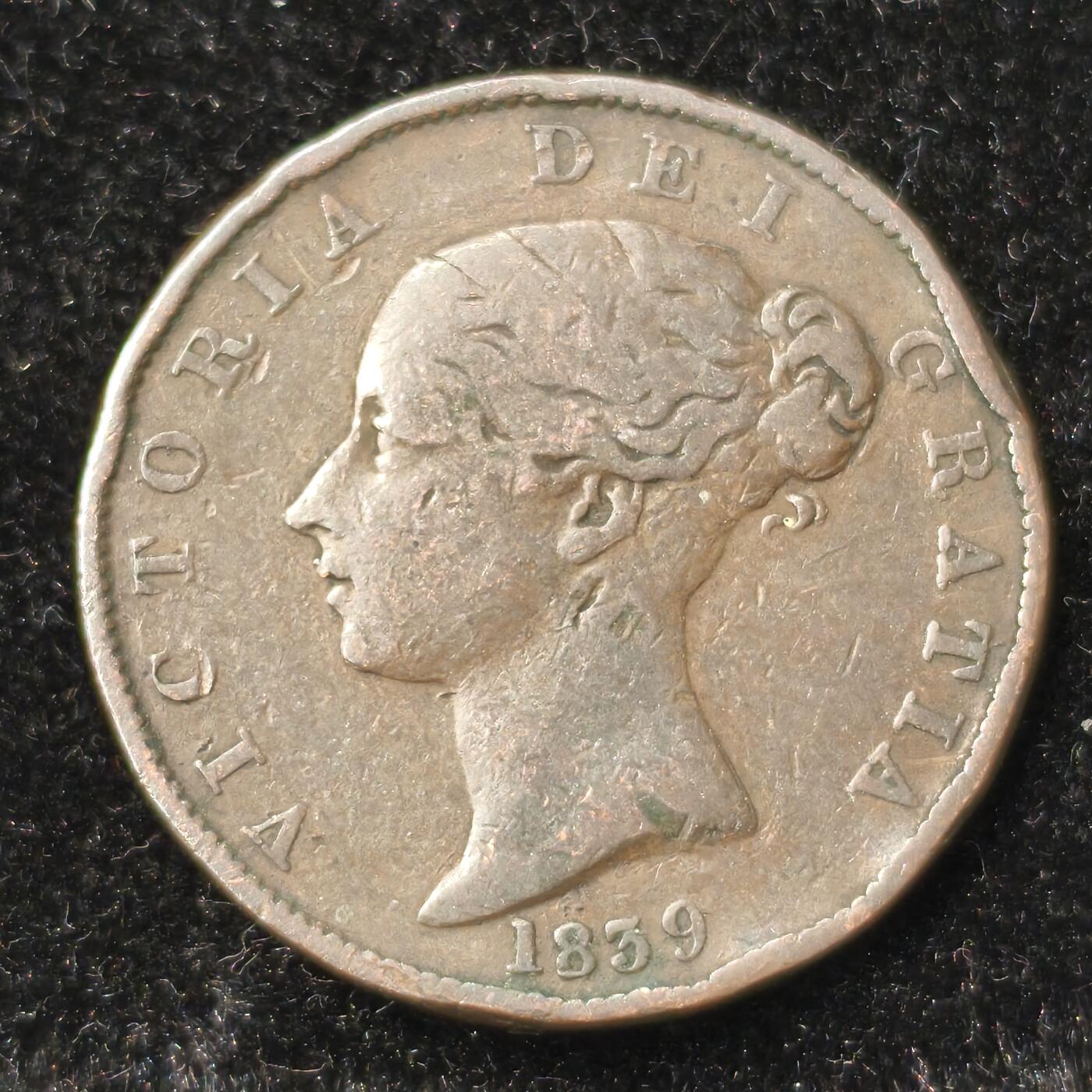 Krab外币市集Vol.28 英国马恩岛1839年维多利亚1/2便士