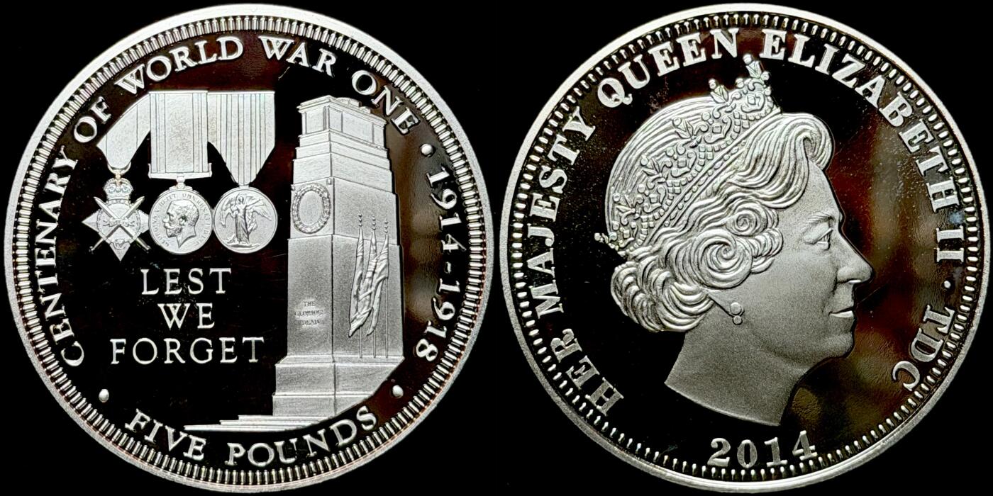 ＜星葵🌻钱币社＞第72期·东奔西走的硬币·3月31日发货 特里斯坦·达库尼亚2018年一战纪念颂歌·勿忘历史5镑克朗型镀银纪念币