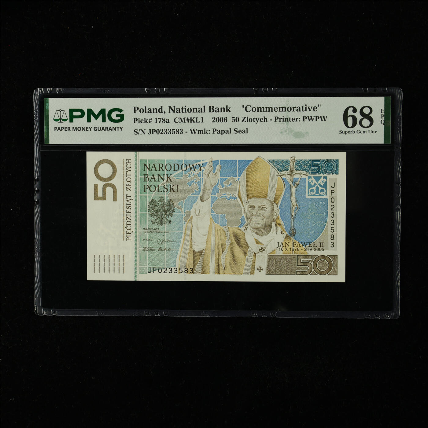 【亘邦集藏】第224期拍卖 2006年 波兰纪念钞50兹罗提 PMG 68EPQ JP0233583