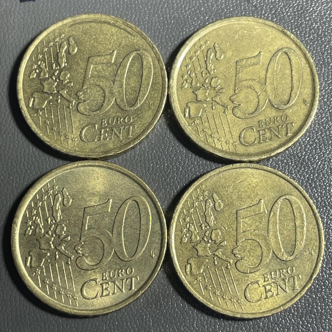 回流0328 50欧分4枚 卢森堡、西班牙、意大利、德国
