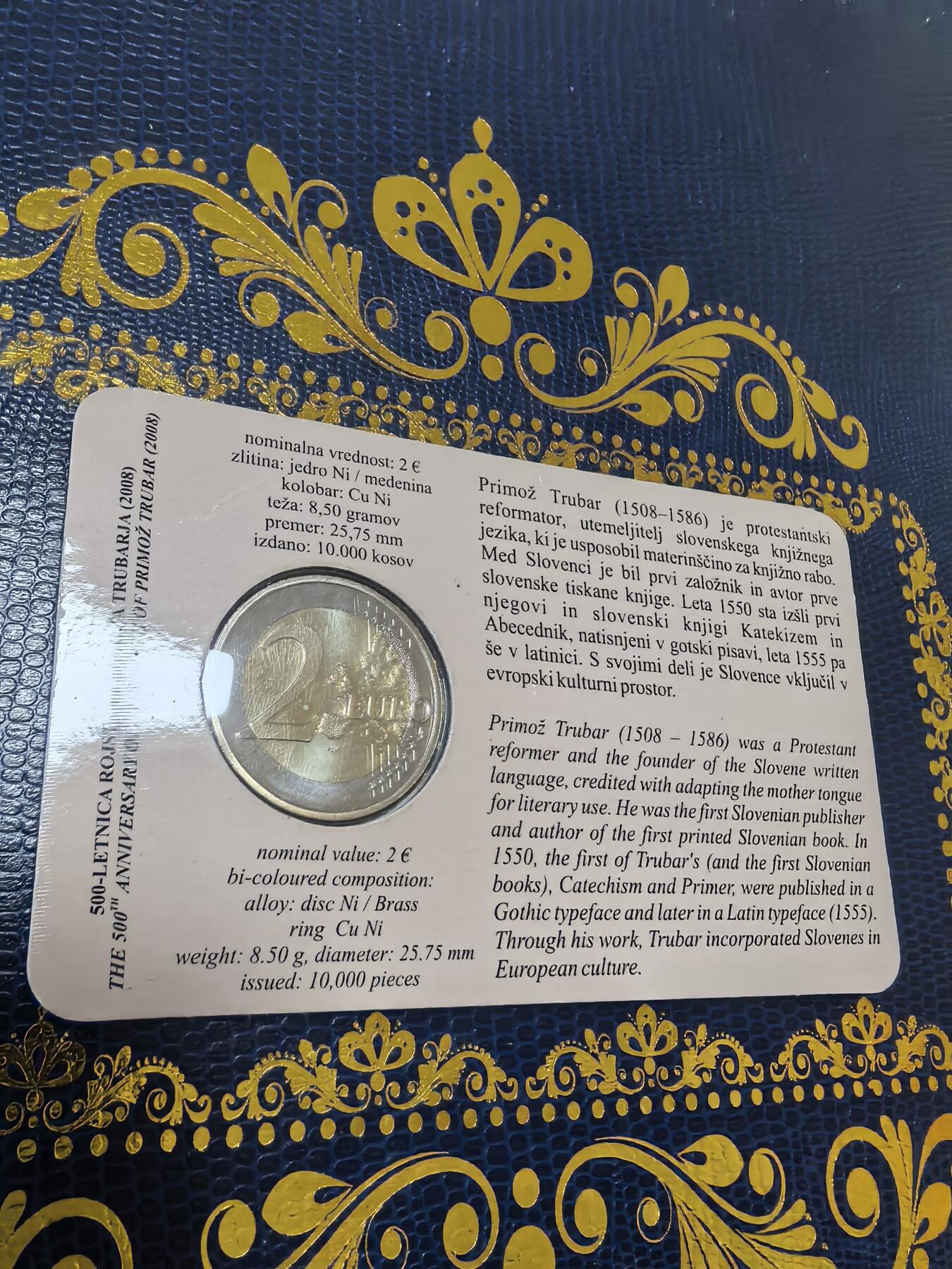 长老汇马年精选第十三场拍卖 2008斯洛文尼亚特鲁巴尔诞辰500周年2欧元卡装，1万枚