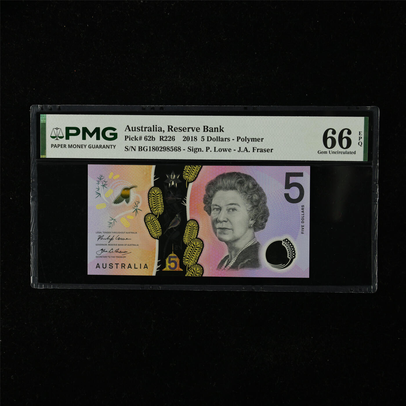 【亘邦集藏】第224期拍卖 2018年 澳大利亚5元 PMG 66EPQ BG180298568