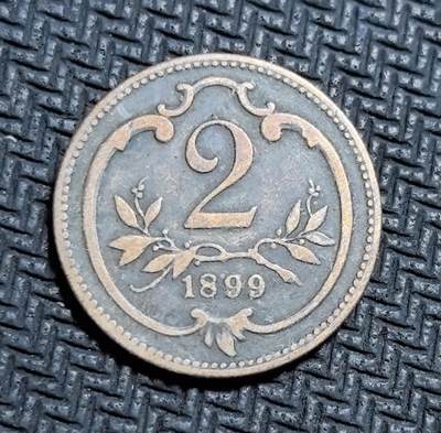 外国优质老铜币银币苏联纪念章，每周六晚九点倒数截拍，满百包邮可寄存，持续收拍 - 奥匈帝国1899年2 赫勒铜币，正面为面值与月桂枝纹饰，设计典雅，背面是象征皇权的双头鹰盾徽，见证奥匈帝国末期，包浆厚重古朴，是中欧近代帝国币制与王权历史的珍贵实物见证，收藏辨识度高。