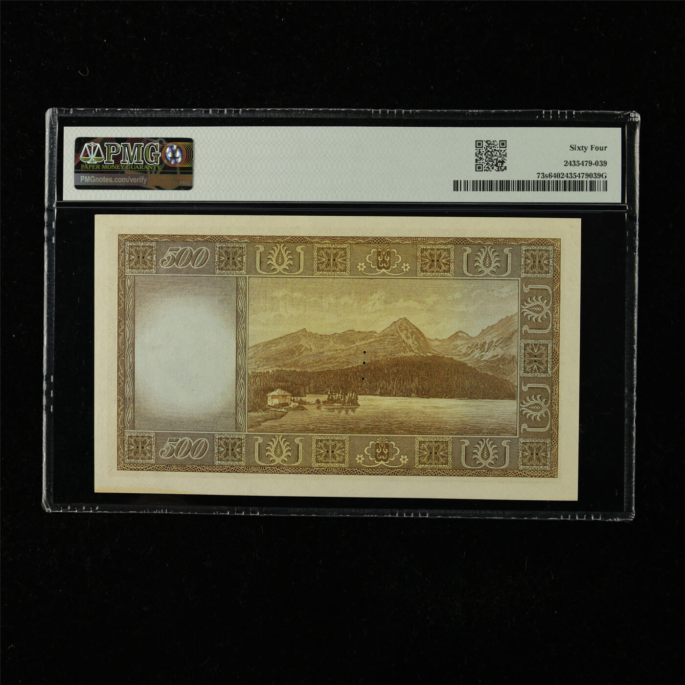 【亘邦集藏】第224期拍卖 1946年 捷克斯洛伐克国家银行样钞500克朗 PMG 64 D679346