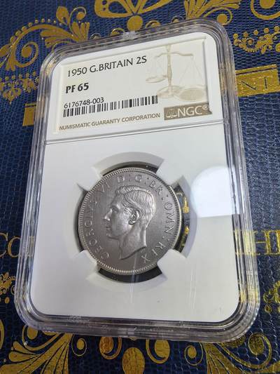 长老汇马年精选第十三场拍卖 - 1950英国乔治六世2先令精制铜镍币，NGC PF65