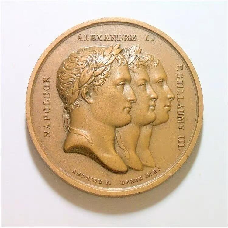 【艺术】法国艺术大章1807年 拿破仑金叶冠+亚历山大+纪尧姆三世 拿破仑战争 高浮雕精制大铜章 40MM