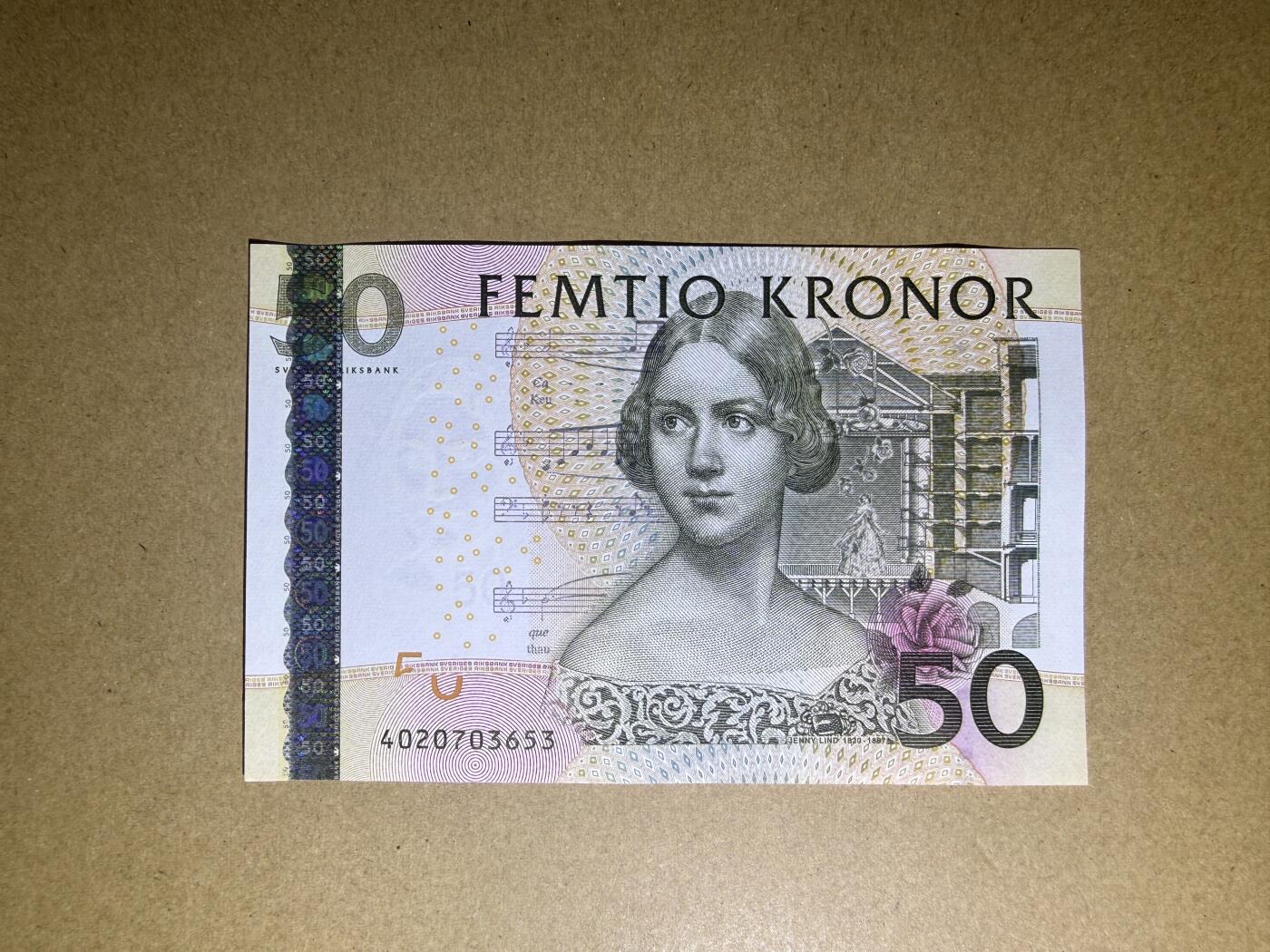 《艾美收藏》第238期-3.29周日外币畅拍场 瑞典50法郎 UNC 2004年 夜莺再版