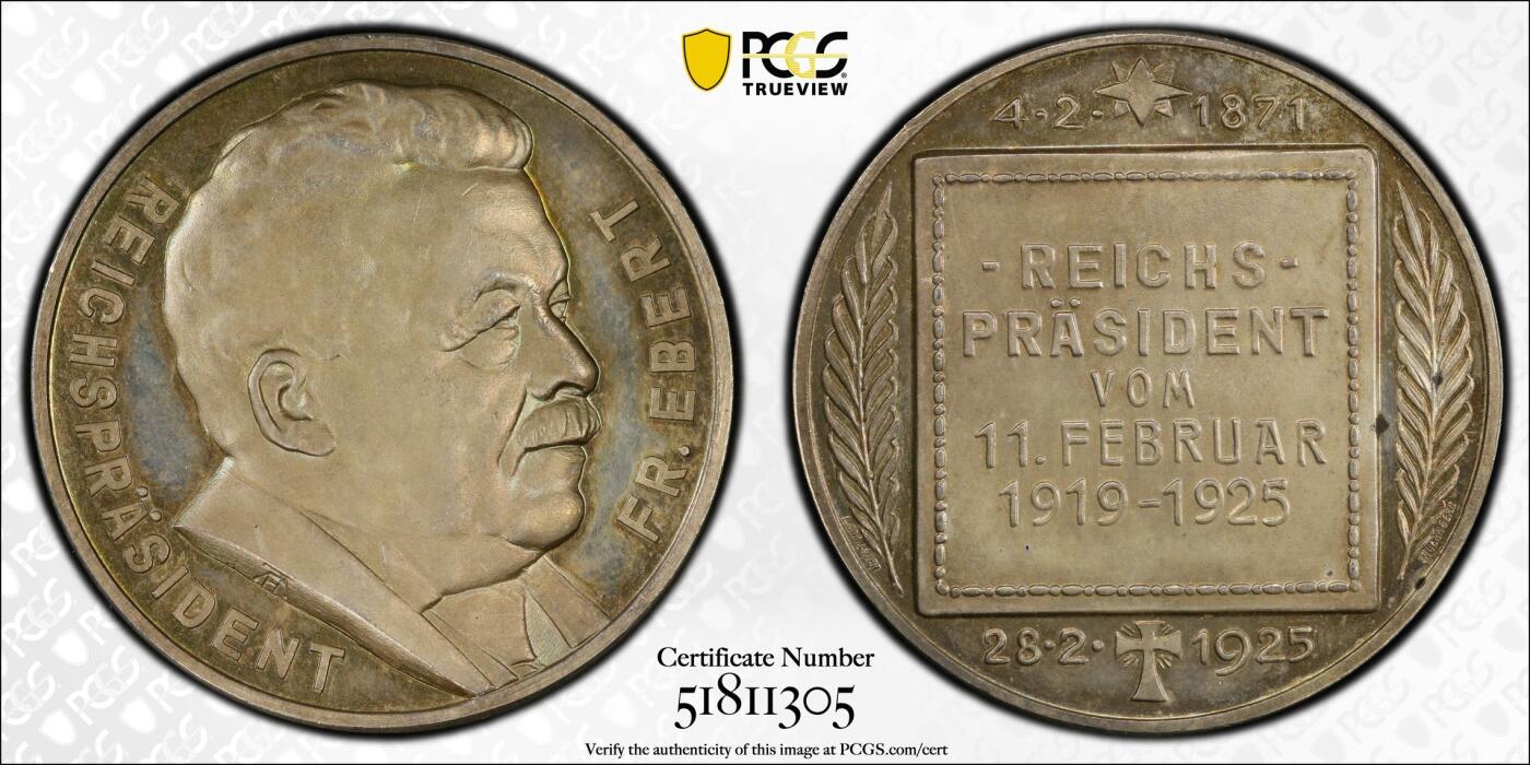 博洋堂“芳菲春韵”3月精品大拍专场暨第166期（全场包邮） PCGS SP65 1925年德国纪念魏玛共和国第一任总统弗里德里希·艾伯特逝世银章