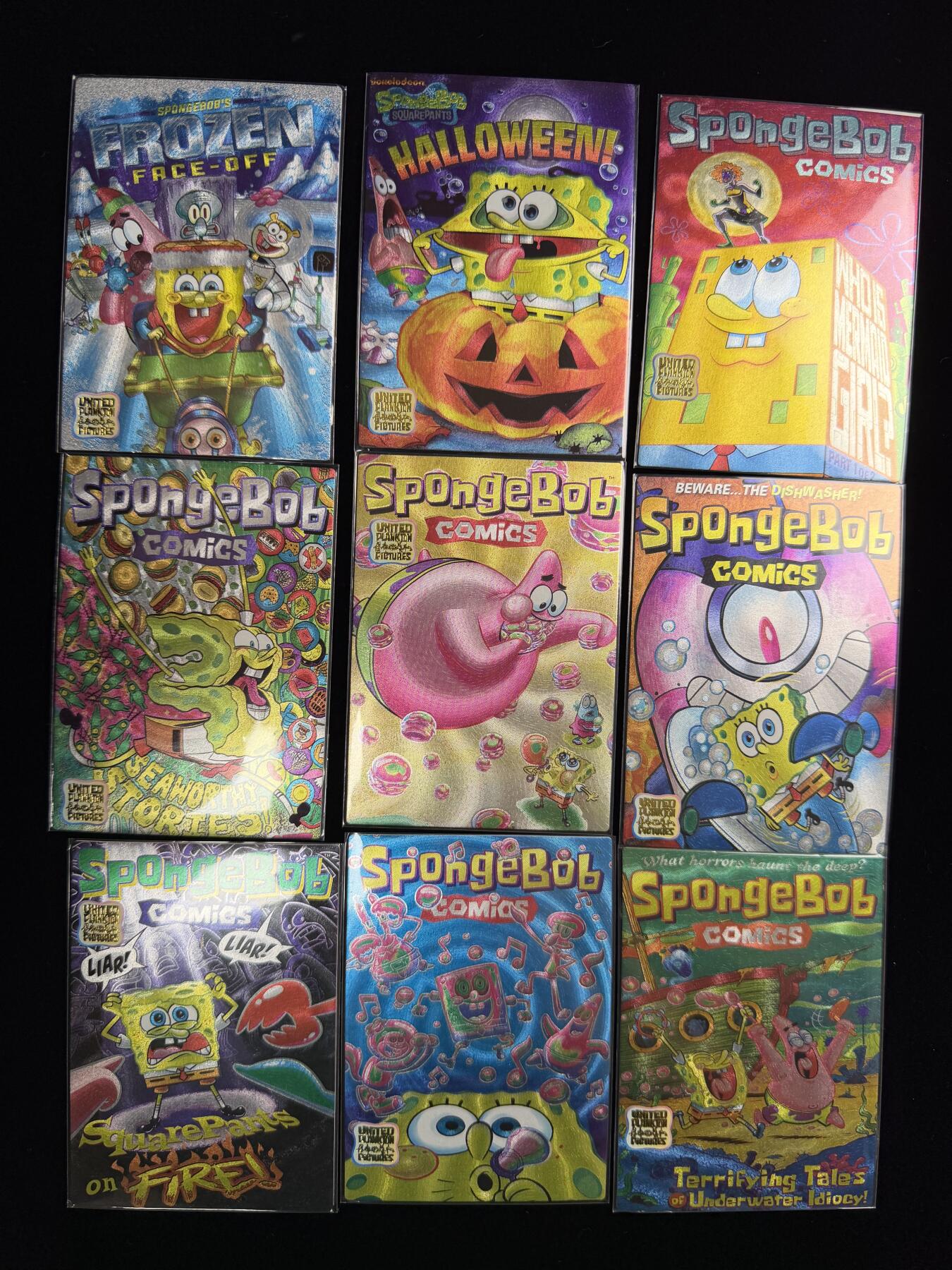 奇点卡牌限时专场无佣金 亲签 限编 所有卡牌独家赞助 部分卡牌支持多宫 流拍商品会循环上架 禁止小号扛价 拒绝套路 部分卡牌设有底价 大家放心拍！祝各位卡牌大佬名流身体健康！ 奇点卡牌 海绵宝宝粗闪套卡9张