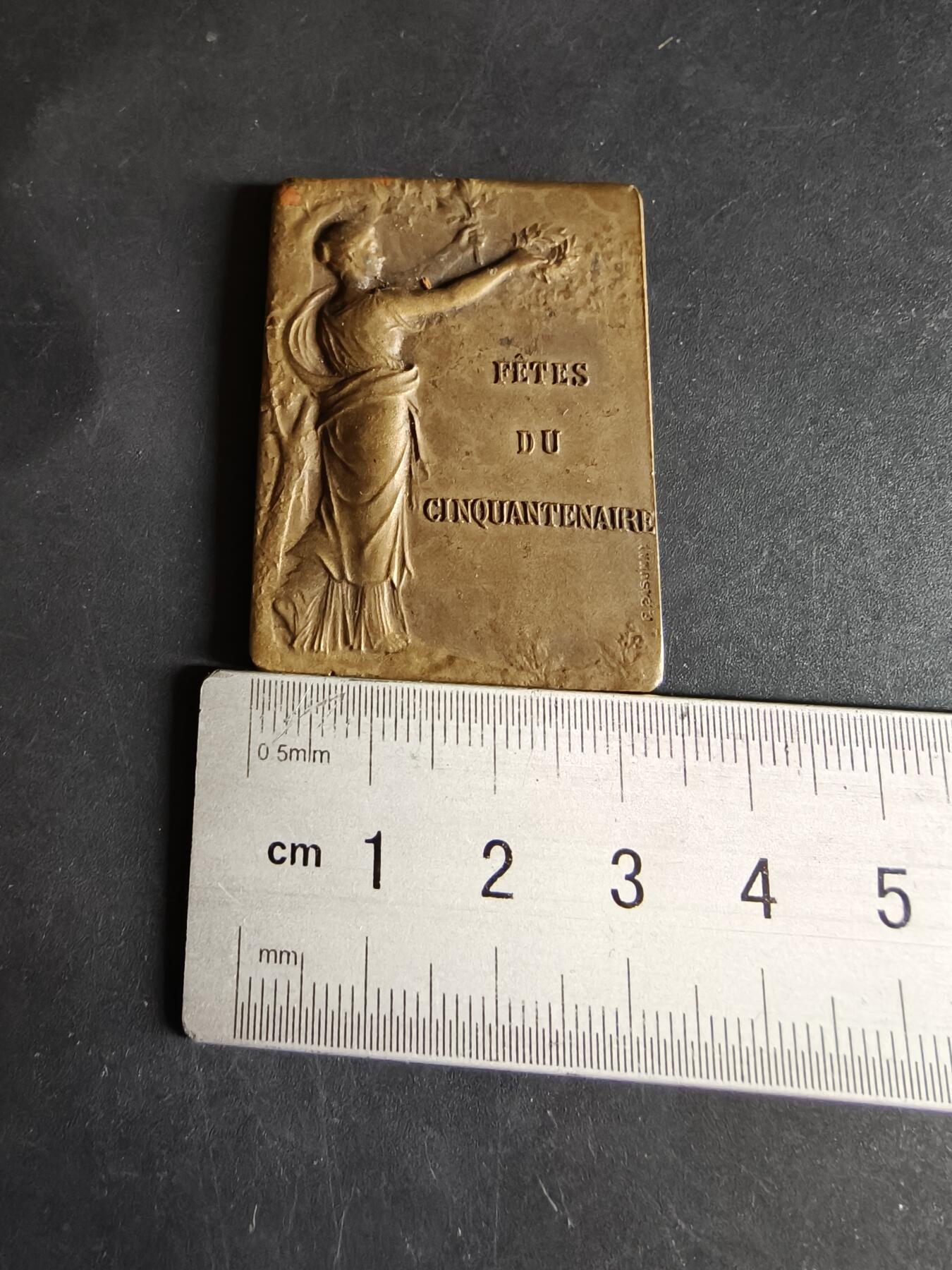 老王徽章第190期 法国埃夫勒中学校友会成立50周年方形大铜章     大师Rasumny作品     尺寸33×44mm     重量30.7g