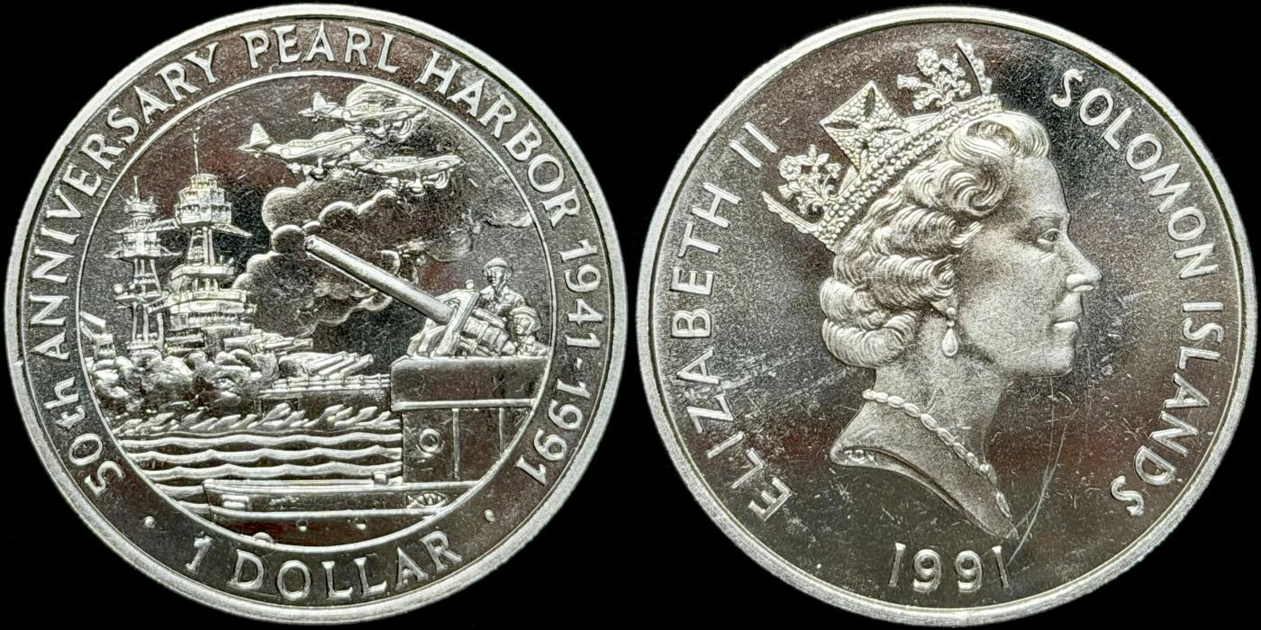 ＜星葵🌻钱币社＞第72期·东奔西走的硬币·3月31日发货 所罗门1991年珍珠港事件50周年1元克朗型纪念币