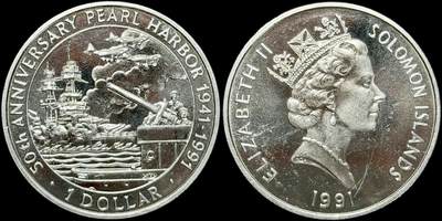 ＜星葵🌻钱币社＞第72期·东奔西走的硬币·3月31日发货 - 所罗门1991年珍珠港事件50周年1元克朗型纪念币
