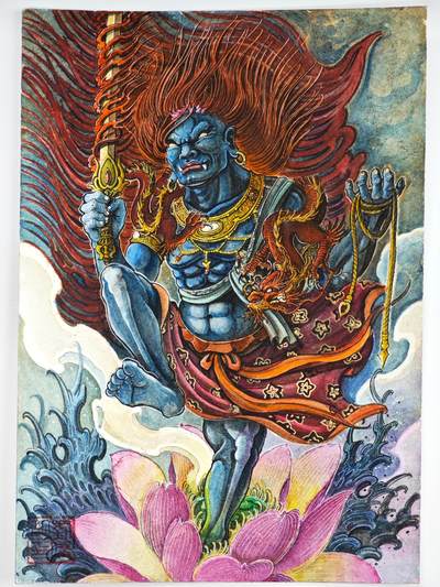 白泽拍卖卡牌手绘专场第34期（花朝去了又春分 草如茵 柳烟新） - 2026 刘晓明手绘画 不动明王 尺寸：20.8cm*29.5cm  刘晓明钤印