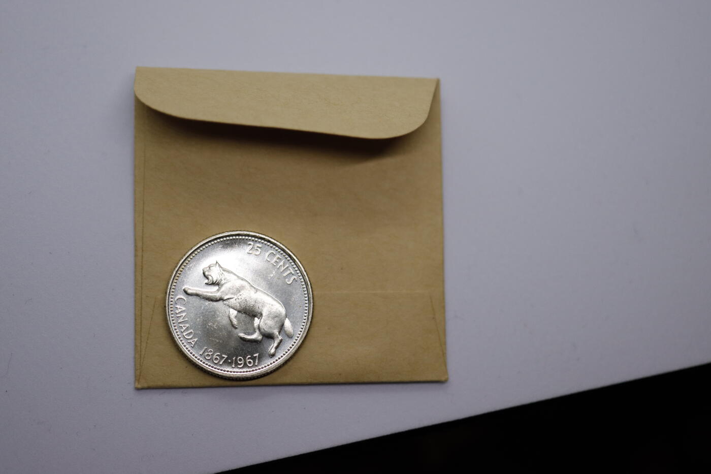 观钱 近现代机制币拍卖No.006（全场顺丰包邮，不区分偏远地区）  加拿大 1967 年联邦百年 25 分猞猁纪念银币 卷拆全新未使用
