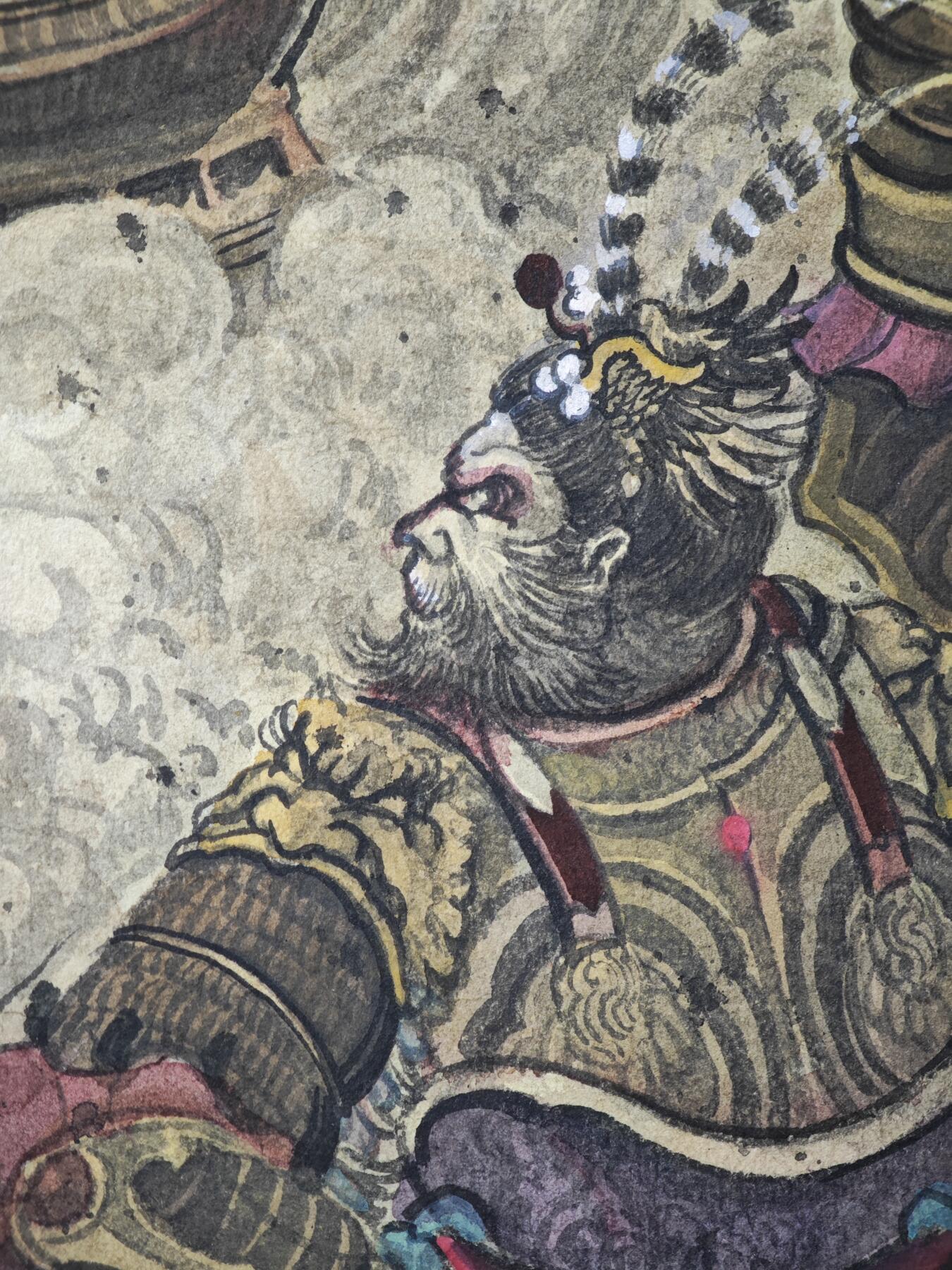 白泽拍卖卡牌手绘专场第34期（花朝去了又春分 草如茵 柳烟新） 2025 刘晓明手绘画 巨灵神 尺寸：34.7cm*68.8  刘晓明钤印