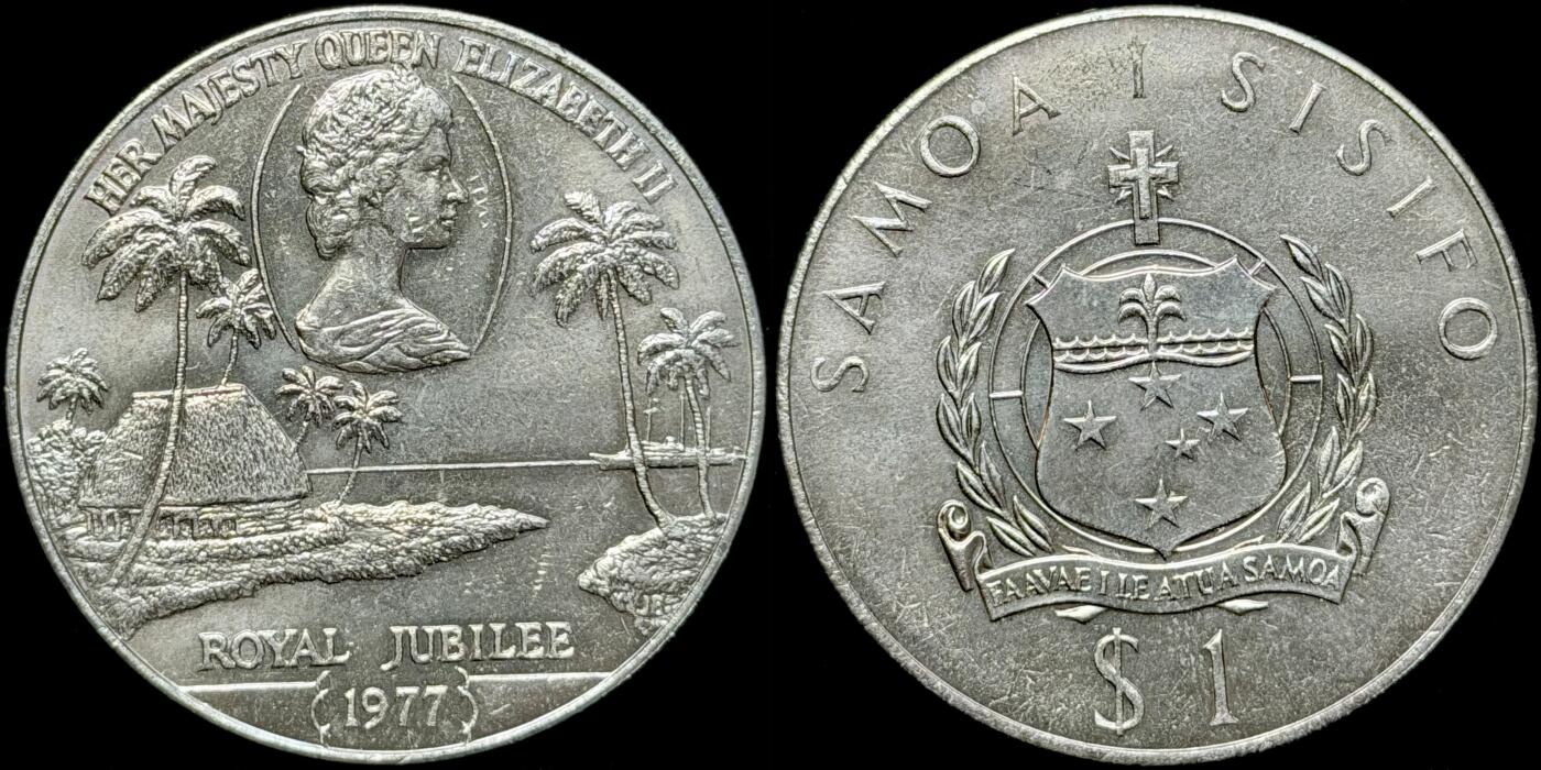 ＜星葵🌻钱币社＞第72期·东奔西走的硬币·3月31日发货 〈发行量27000〉萨摩亚1977年女王登基25周年1塔拉克朗型纪念币