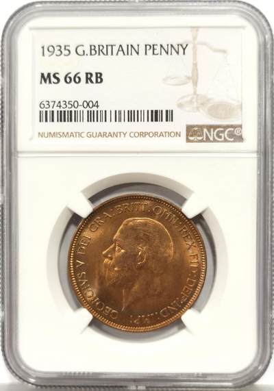 博洋堂“芳菲春韵”3月精品大拍专场暨第166期（全场包邮） - NGC MS66RB 英国1935年乔治五世1便士铜币 原厂红棕光 打制深峻 细节优秀 NGC评级冠军分