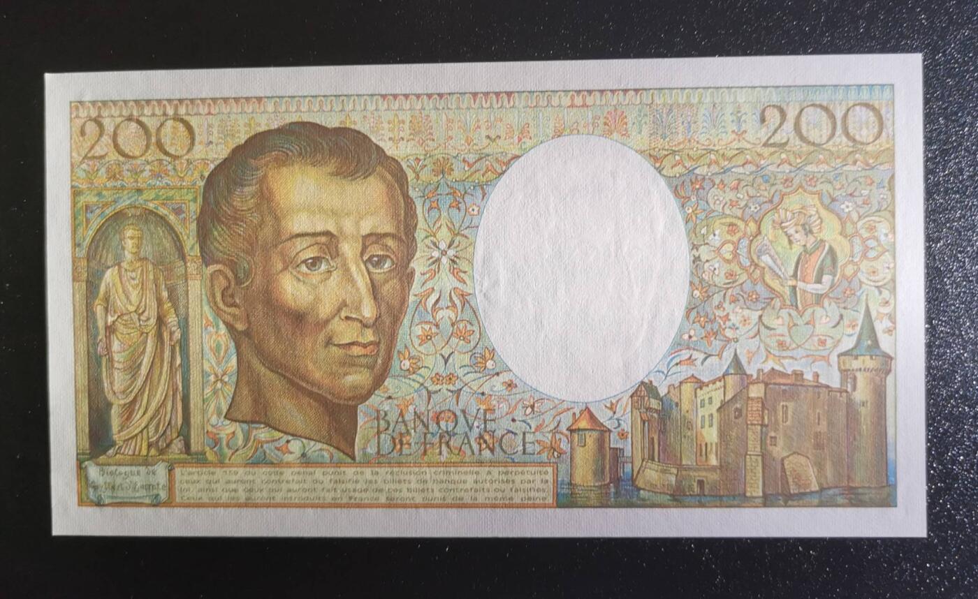 《艾美收藏》第238期-3.29周日外币畅拍场 法国1983年200法郎UNC 思想家孟德斯鸠，主要思想：三权分立、君主立宪