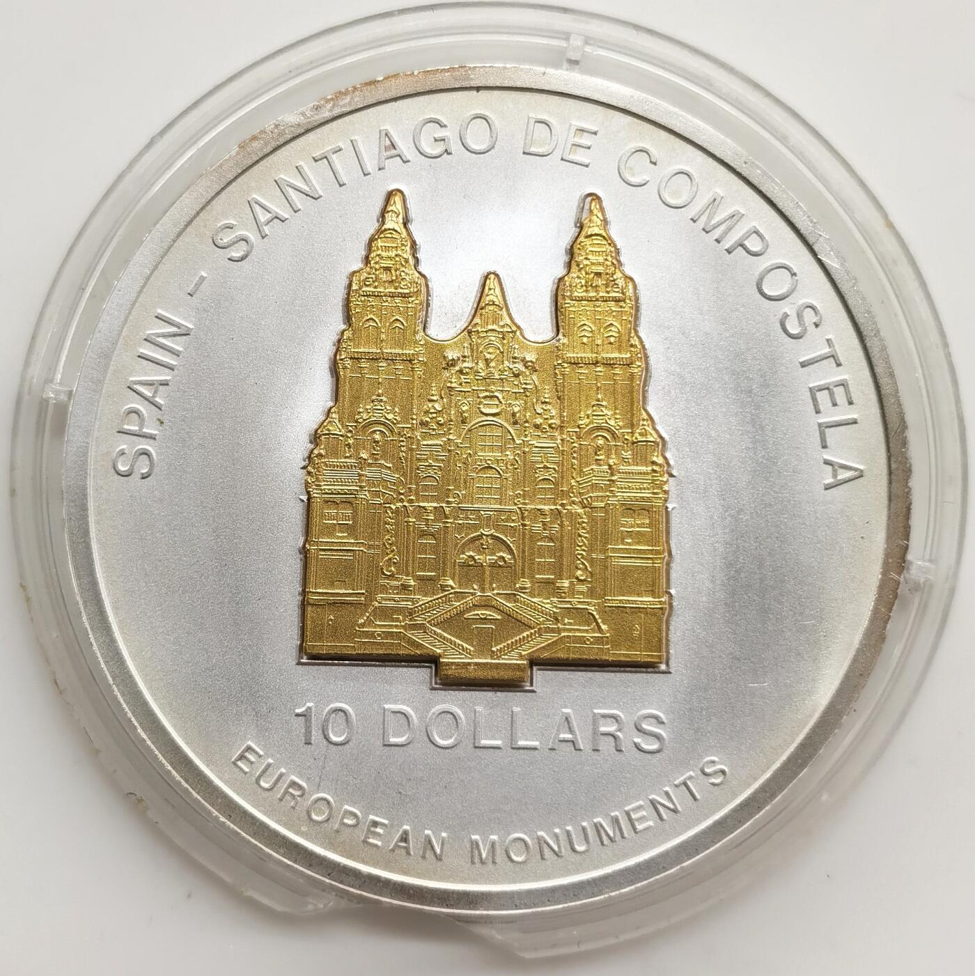 博洋堂“芳菲春韵”3月精品大拍专场暨第166期（全场包邮） 瑙鲁2006年10元带镀金插件反向精制银币 欧洲地标-圣地亚哥·德·孔波斯特拉大教堂（西班牙） 1盎司999银 发行量：7千5百