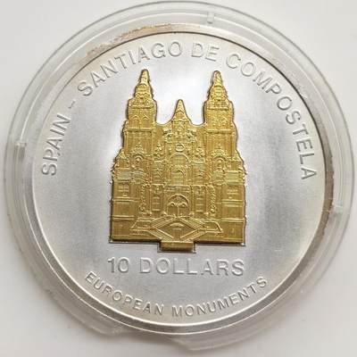 博洋堂“芳菲春韵”3月精品大拍专场暨第166期（全场包邮） - 瑙鲁2006年10元带镀金插件反向精制银币 欧洲地标-圣地亚哥·德·孔波斯特拉大教堂（西班牙） 1盎司999银 发行量：7千5百