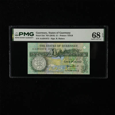 【亘邦集藏】第224期拍卖 - 2016年 根西岛1镑 PMG 68EPQ AA381872