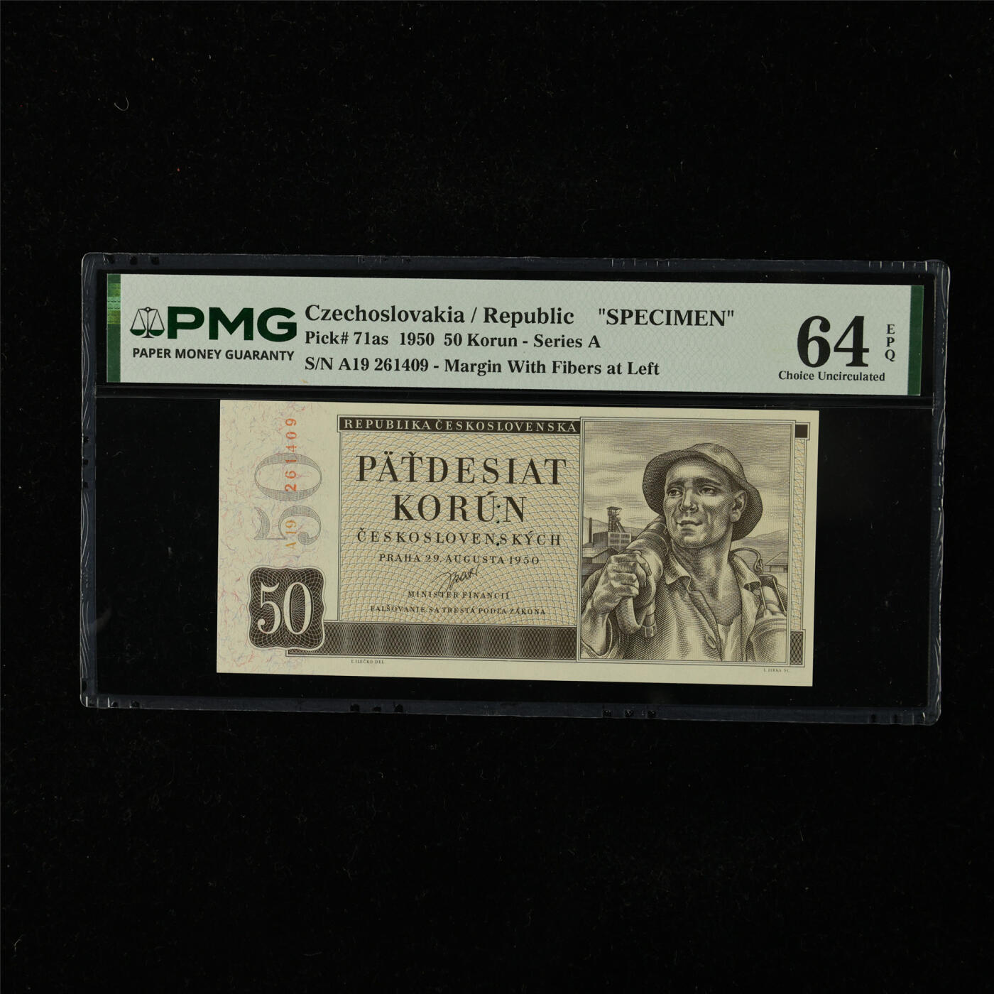 【亘邦集藏】第224期拍卖 1950年 捷克斯洛伐克共和国样钞50克朗 PMG 64EPQ A19 261409