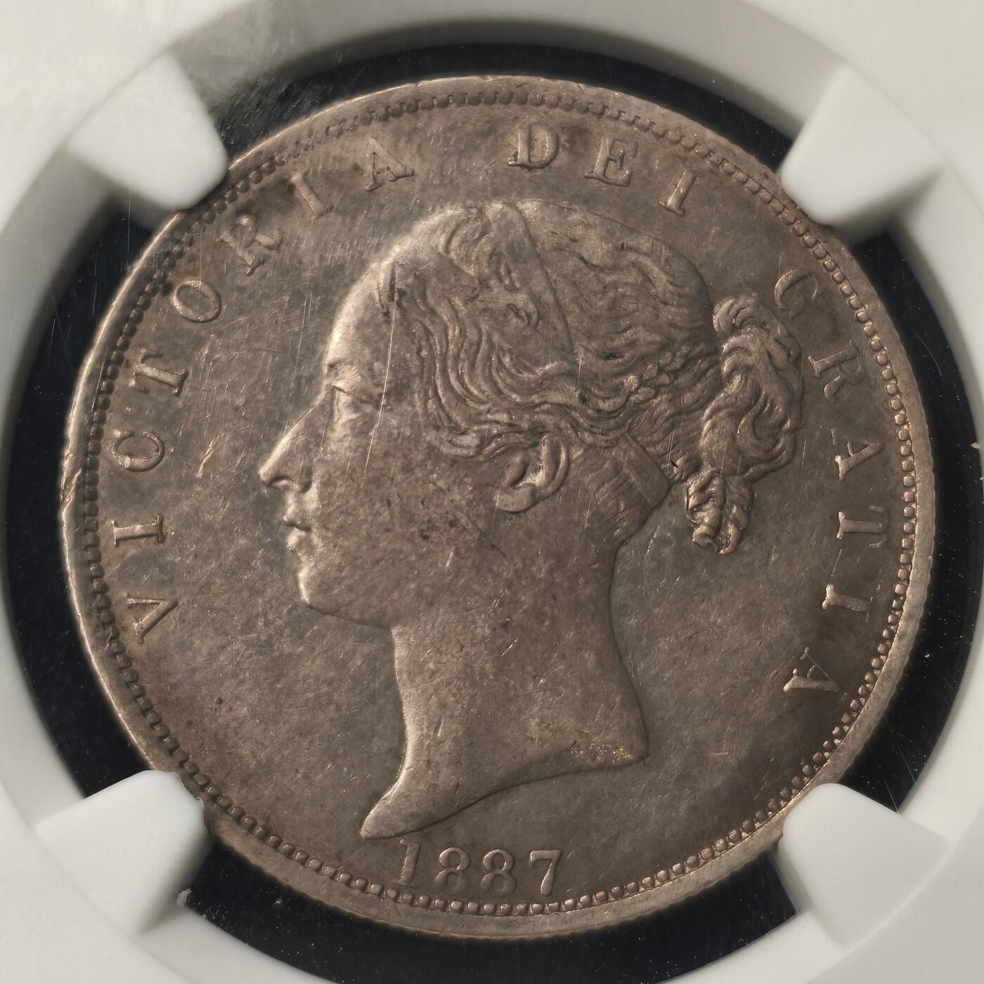 Krab外币市集Vol.28 NGC AU53 英国1887年维多利亚young head 1/2克朗 发行量261700枚 keydate