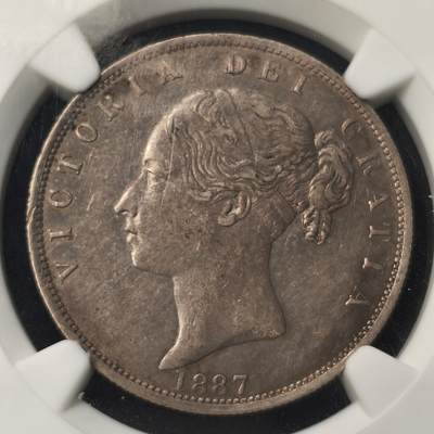Krab外币市集Vol.28 - NGC AU53 英国1887年维多利亚young head 1/2克朗 发行量261700枚 keydate