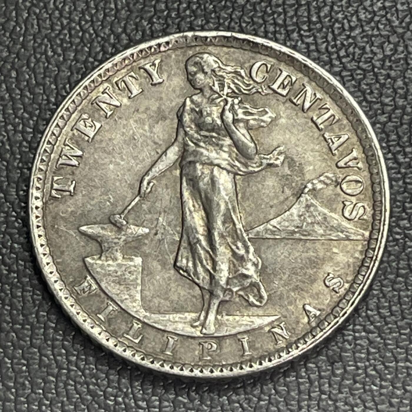 回流0328 美属菲律宾时期1938年20分银币 打铁女神版