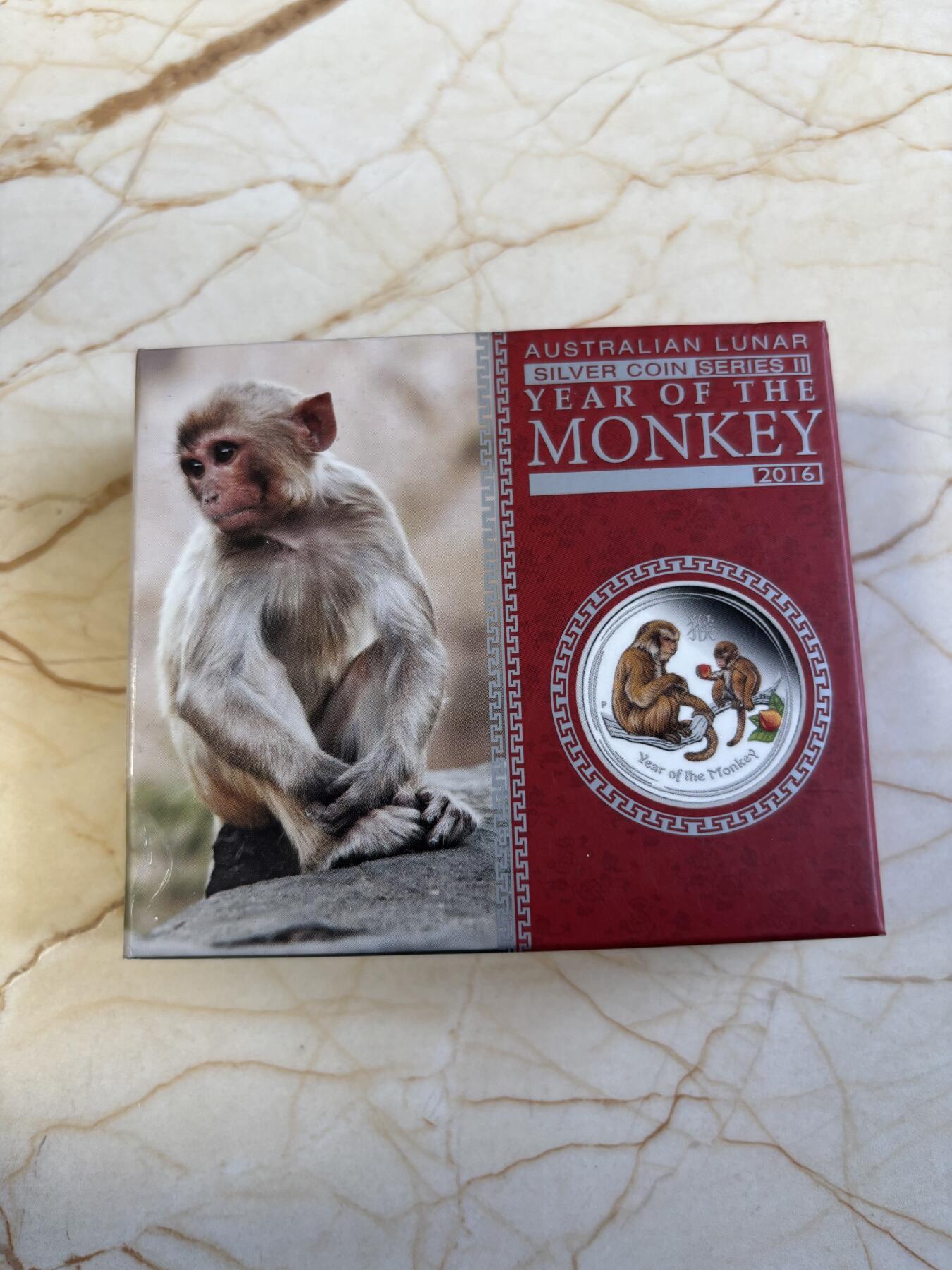 第195期拍卖 澳大利亚2016年生肖系列猴年1/2盎司精版彩银币，999银，发行10000枚