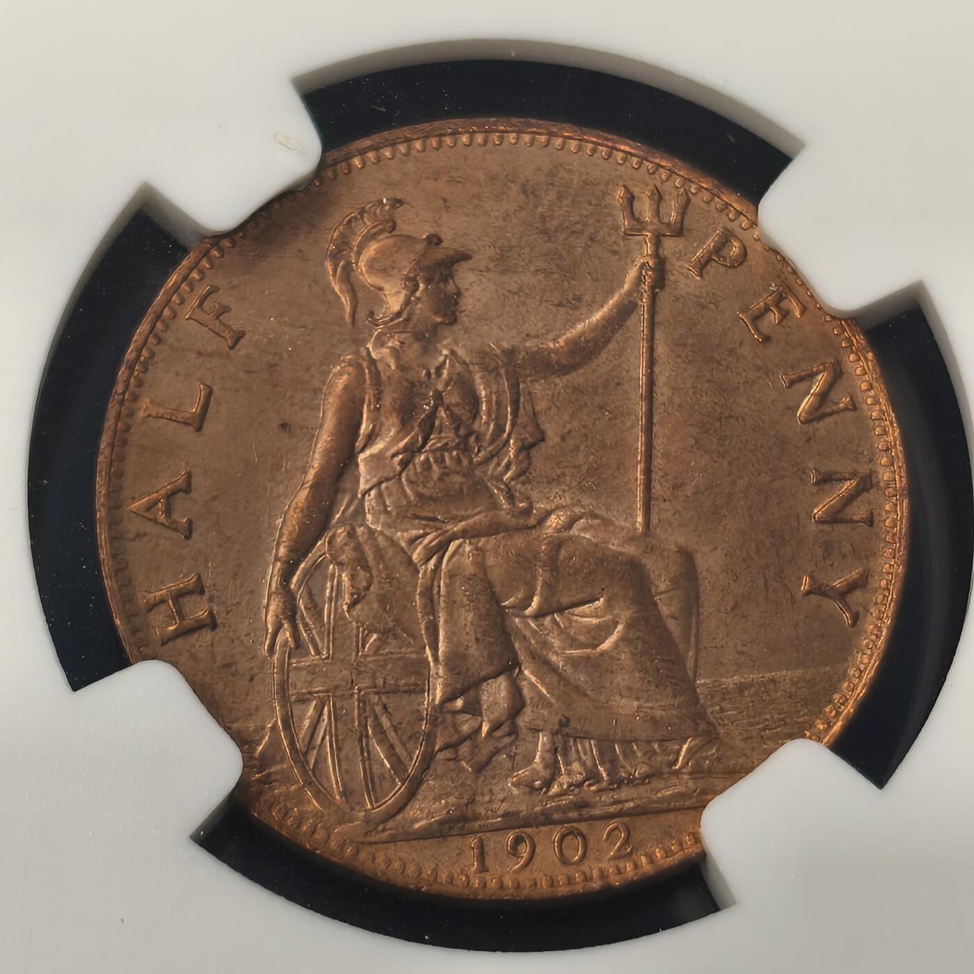 Krab外币市集Vol.28 NGC MS64RB 英国1902年1/2便士 High Sea Level