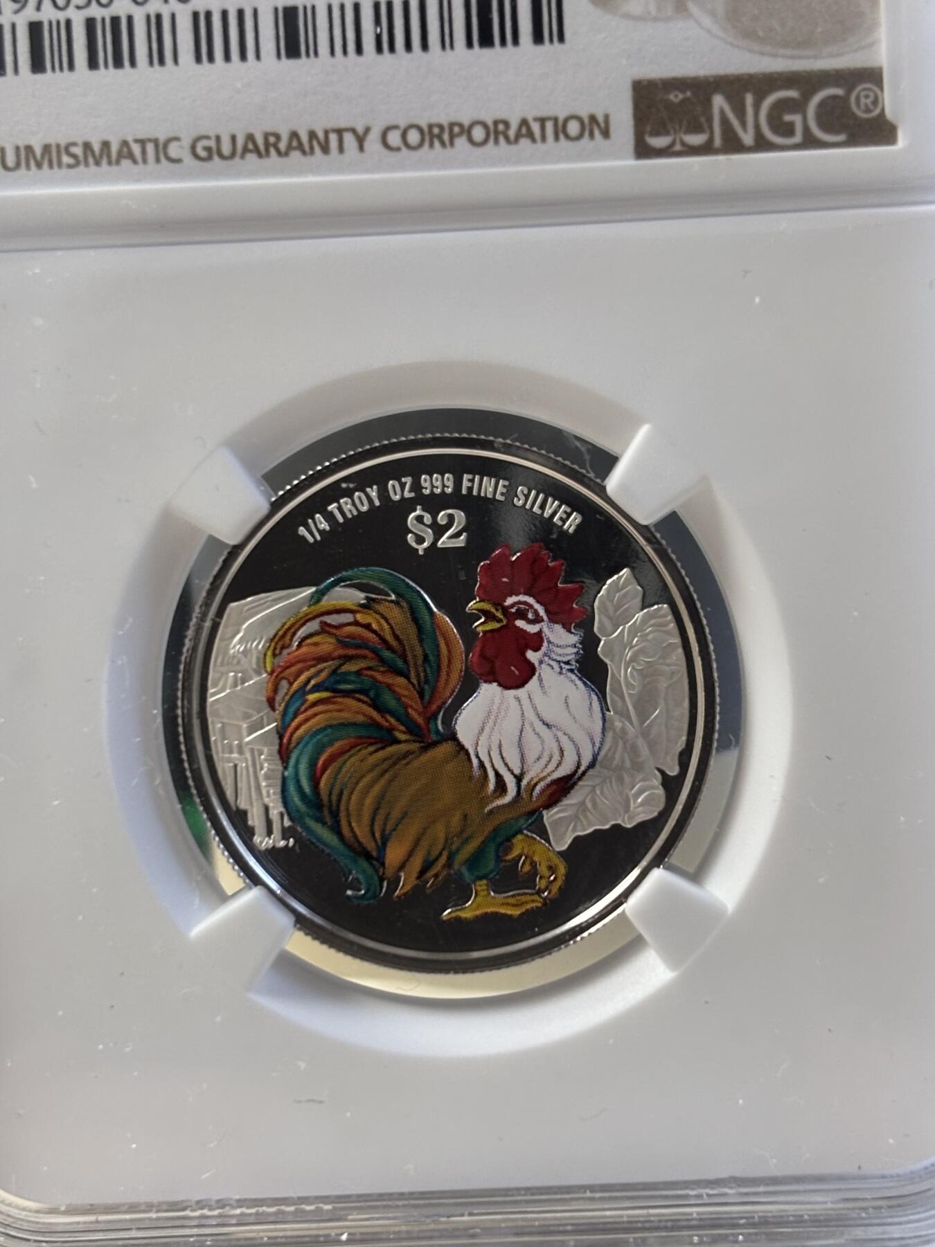 第194期拍卖 新加坡2017年十二生肖鸡年银币3枚套NGC-PF68一枚，PF69-2枚，1盎司/1盎司/1/4盎司，999银，发行2000套