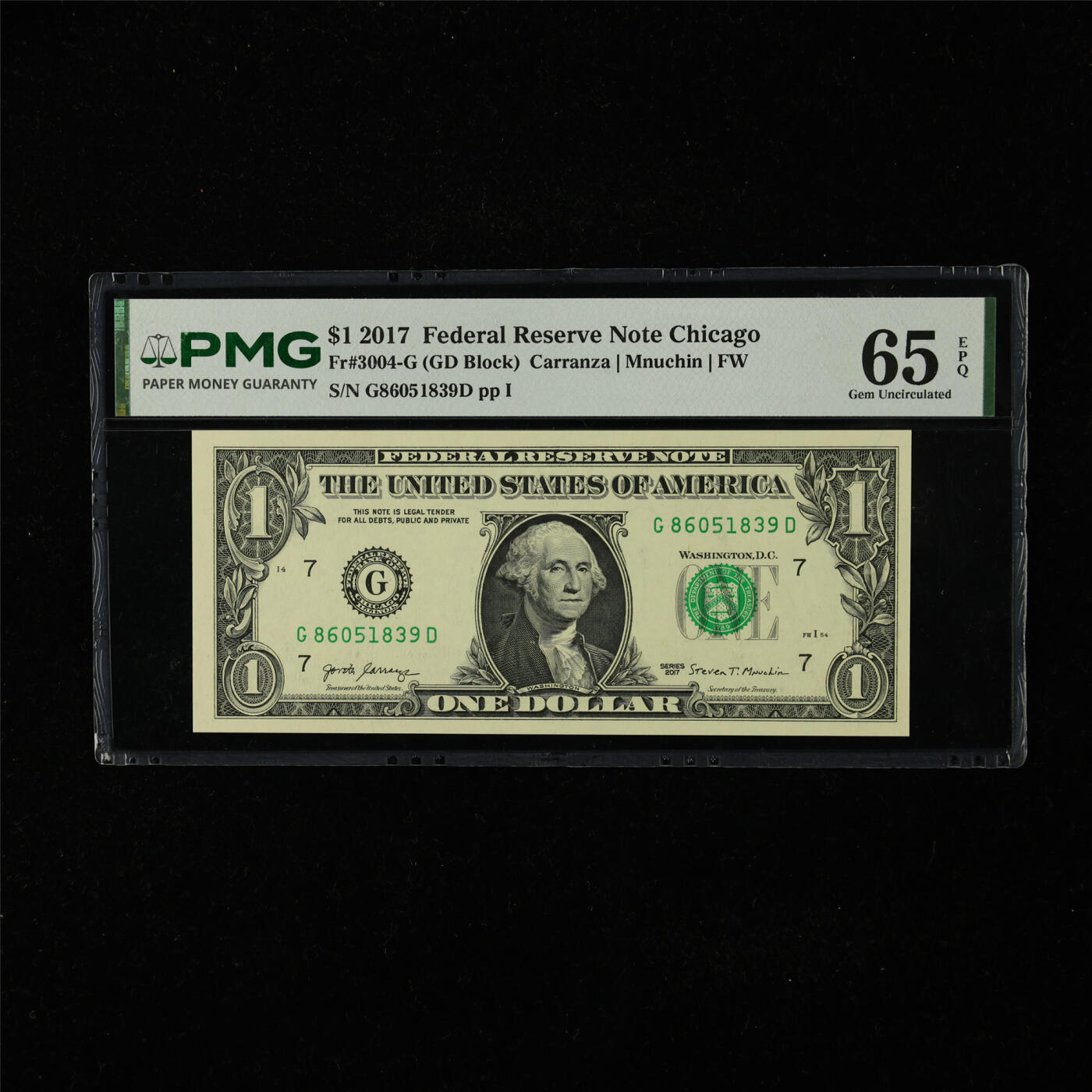 【亘邦集藏】第224期拍卖 2017年 美国1美元 PMG 65EPQ G86051839D