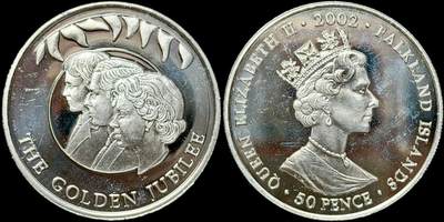 ＜星葵🌻钱币社＞第72期·东奔西走的硬币·3月31日发货 - 福克兰群岛2002年女王登基50周年·王室成员50便士克朗型纪念币