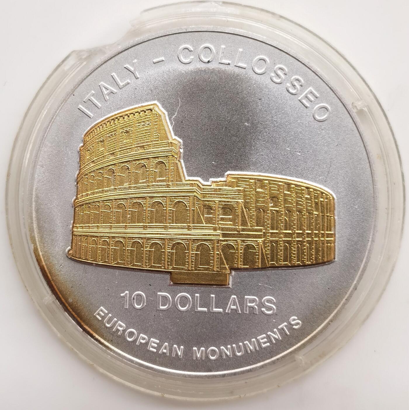 博洋堂“芳菲春韵”3月精品大拍专场暨第166期（全场包邮） 瑙鲁2004年10元带镀金插件反向精制银币 欧洲地标-斗兽场（意大利） 1盎司999银 发行量：7千5百