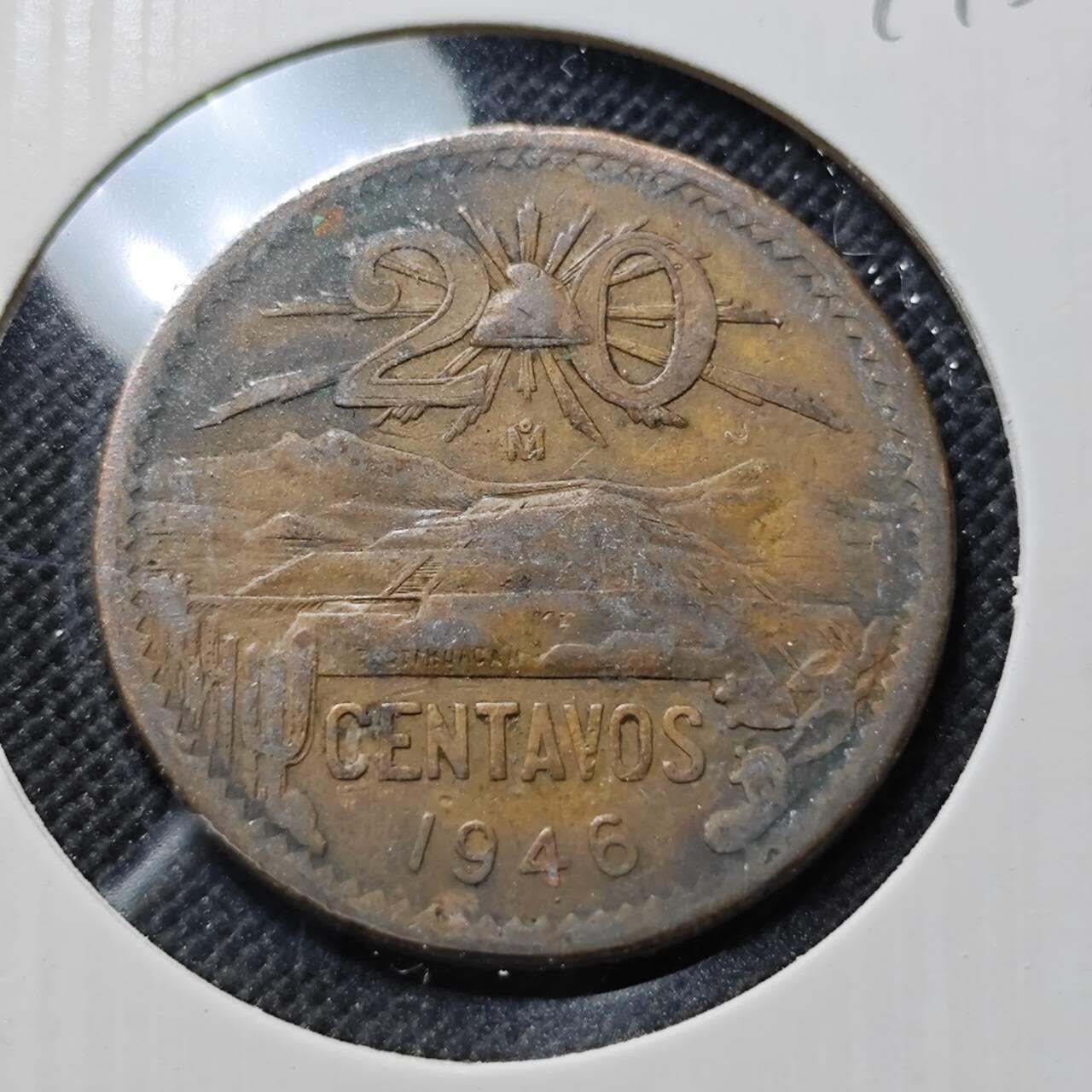 KK钱币收藏小铺  第409期 2月预留时间 周末发货 1946墨西哥20分铜币 