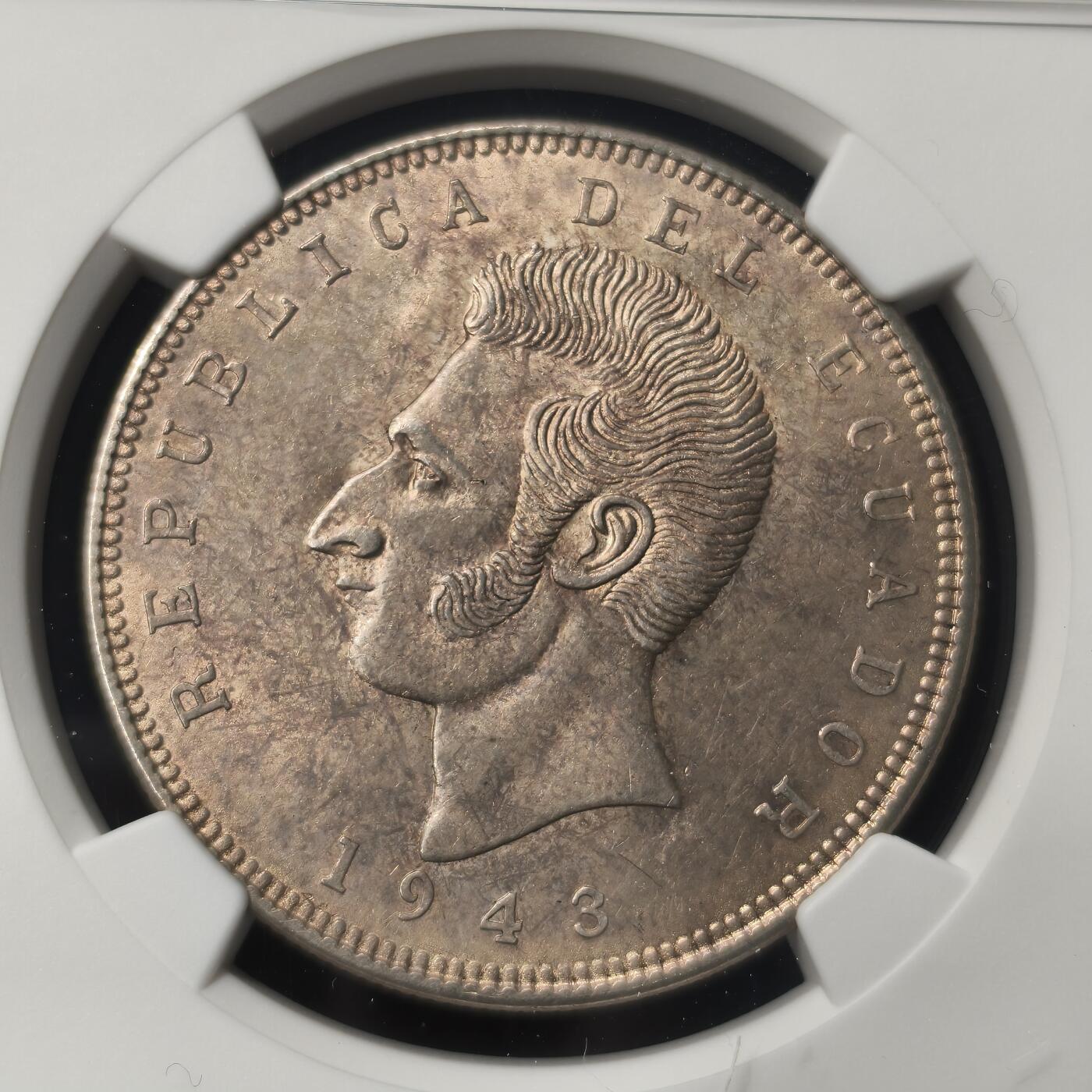 Krab外币市集Vol.28 NGC MS61 厄瓜多尔5萨克雷 Toned