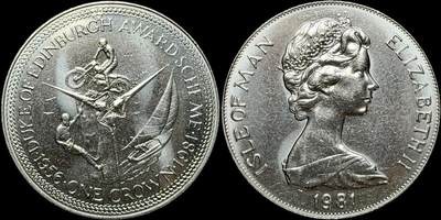 ＜星葵🌻钱币社＞第72期·东奔西走的硬币·3月31日发货 - 〈发行量50000〉马恩岛1981年爱丁堡公爵奖计划25周年·攀岩/帆船/摩托车1克朗纪念币